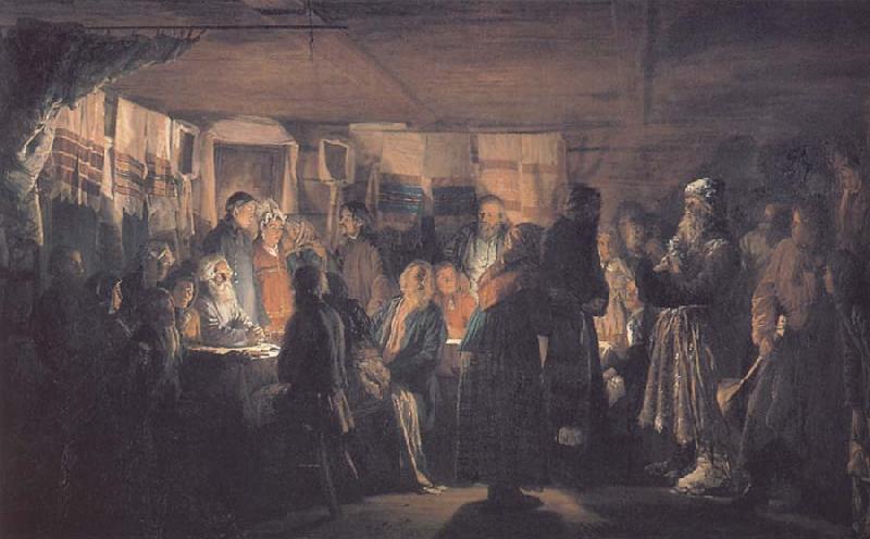 Vassily Maximov Arrival of a Sorcere at a Peasant Wedding oil painting image